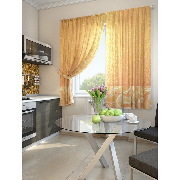 Комплект штор для кухни "Оранж", размер 150х180 см - 2 шт и 2 подхвата