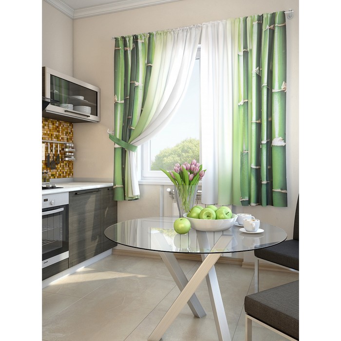 Комплект штор для кухни "Зирак", размер 150х180 см - 2 шт и 2 подхвата