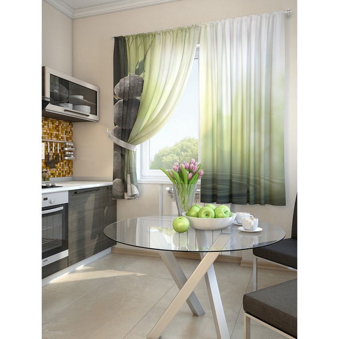 Комплект штор для кухни "Ружун", размер 150х180 см - 2 шт и 2 подхвата