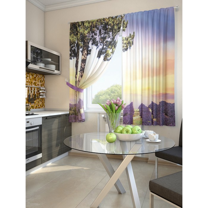Комплект штор для кухни "Прови", размер 150х180 см - 2 шт и 2 подхвата