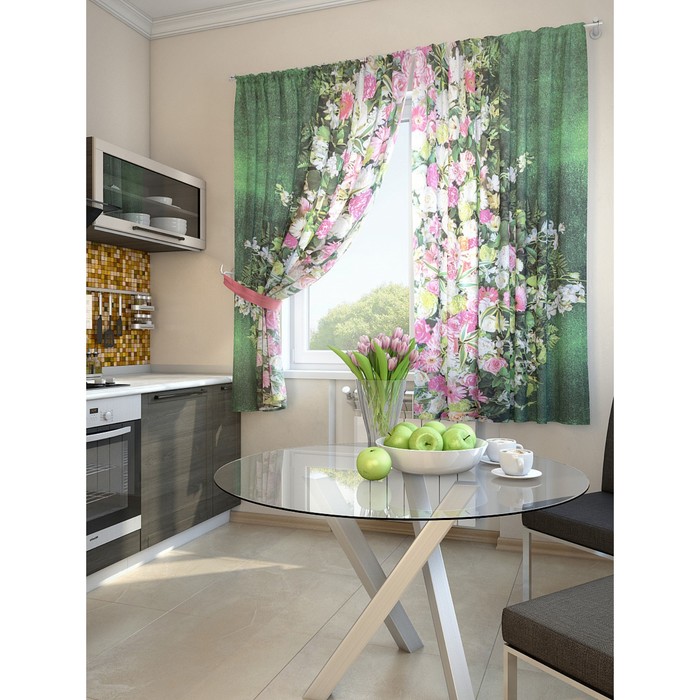 Комплект штор для кухни "Дунч", размер 150х180 см - 2 шт и 2 подхвата