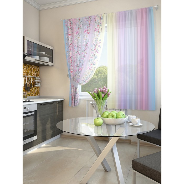 Тюль для кухни «Грец», размер 150 х 180 см. — 2 шторы и 2 подхвата