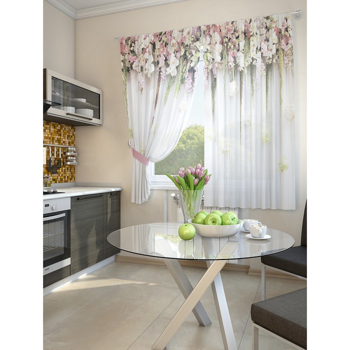 Тюль для кухни «Зифора», размер 150 х 180 см. — 2 шторы и 2 подхвата