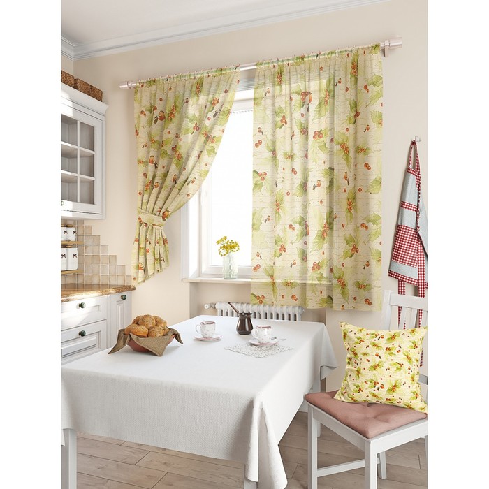 Тюль для кухни «Малис», цвет бежевый, размер 150 х 180 см. — 2 шт.