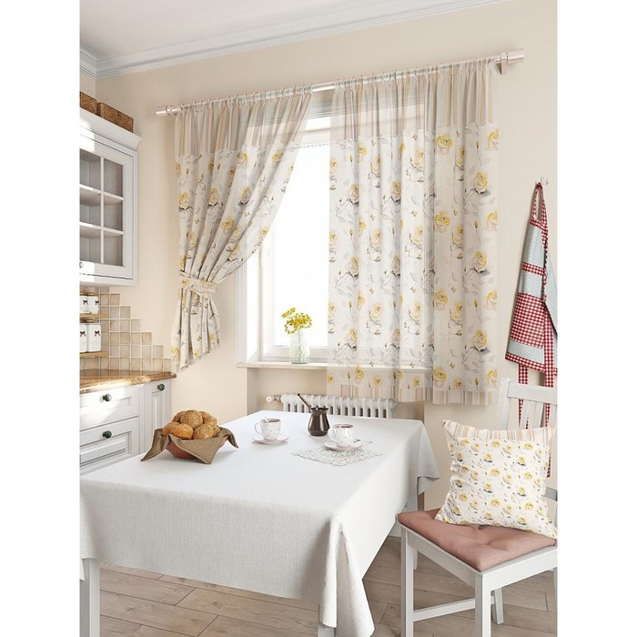 Тюль для кухни «Адекс», цвет бежевый, размер 150 х 180 см. — 2 шт.