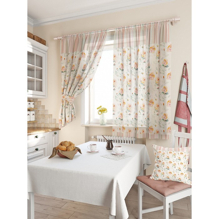 Тюль для кухни «Адекс», цвет розовый, размер 150 х 180 см. — 2 шт.