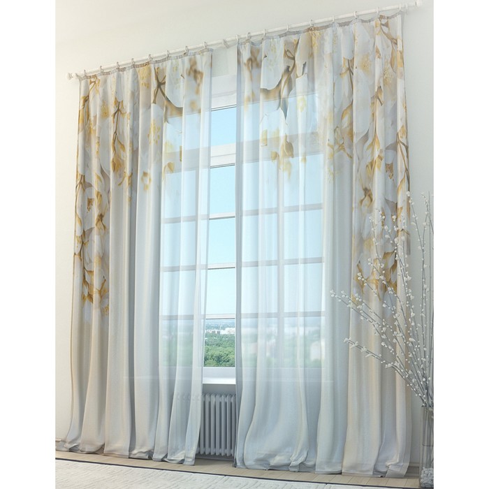 Тюль «Бежевый сад», размер 150 х 260 см. — 2 шт.