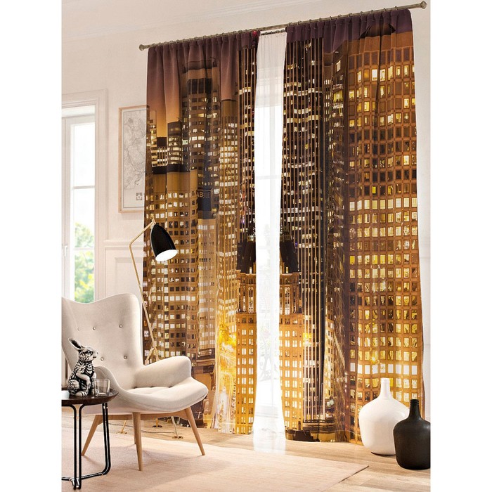 Фотошторы "Ночной Сан-Франциско", размер 150х260 см - 2 шт, блэкаут