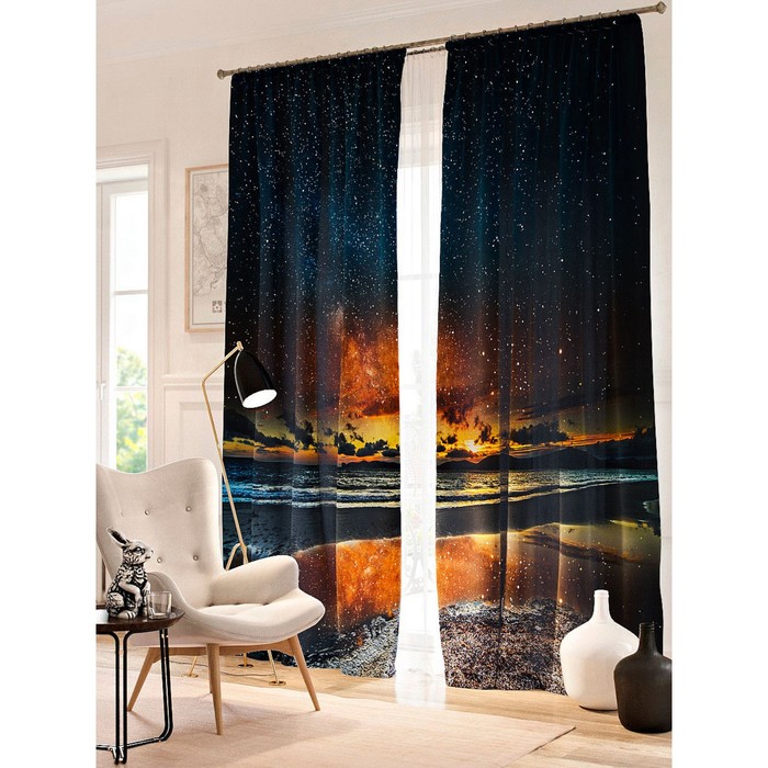 Фотошторы "Звездное небо над озером", размер 150х260 см - 2 шт, блэкаут