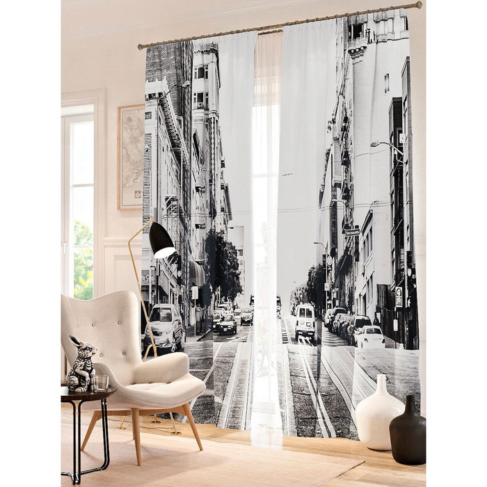 Фотошторы "Чёрно-белый Сан-Франциско", размер 150х260 см - 2 шт, блэкаут