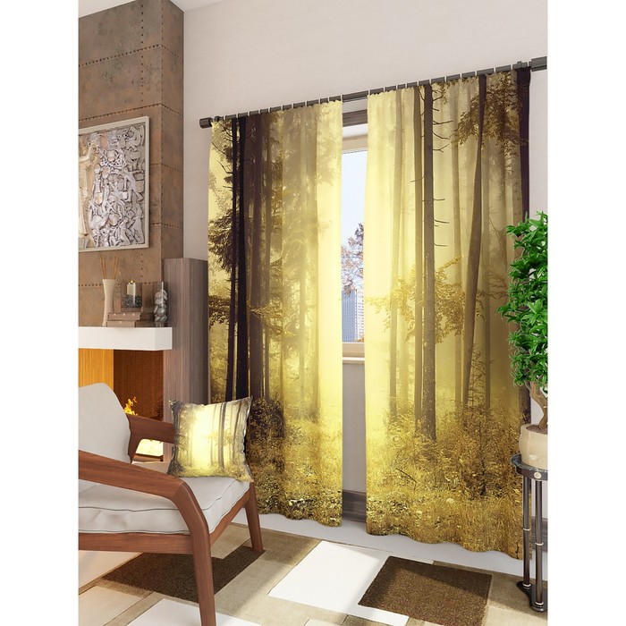 Фотошторы "Туман в лесу", размер 150х260 см - 2 шт, блэкаут