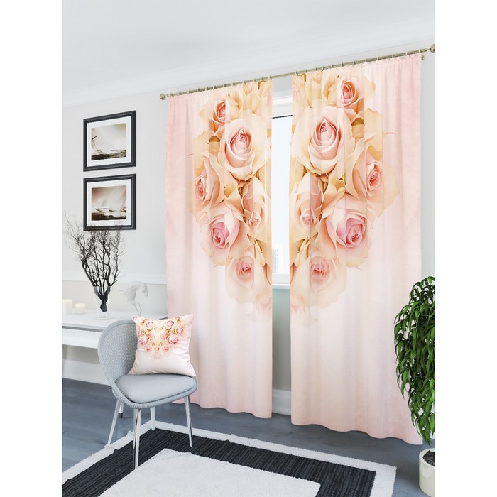 Фотошторы "Розовое сердце", размер 150х260 см - 2 шт, блэкаут