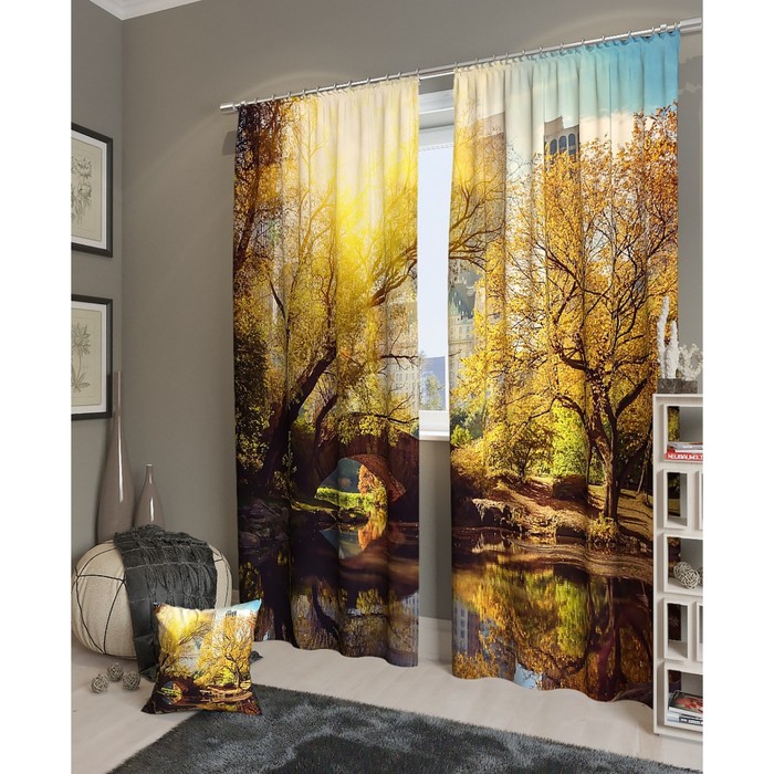 Фотошторы "Пруд", размер 150х260 см - 2 шт, блэкаут