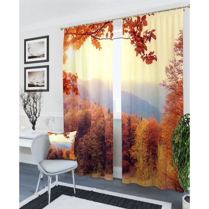 Фотошторы "Багрянец листьев", размер 150х260 см - 2 шт, блэкаут