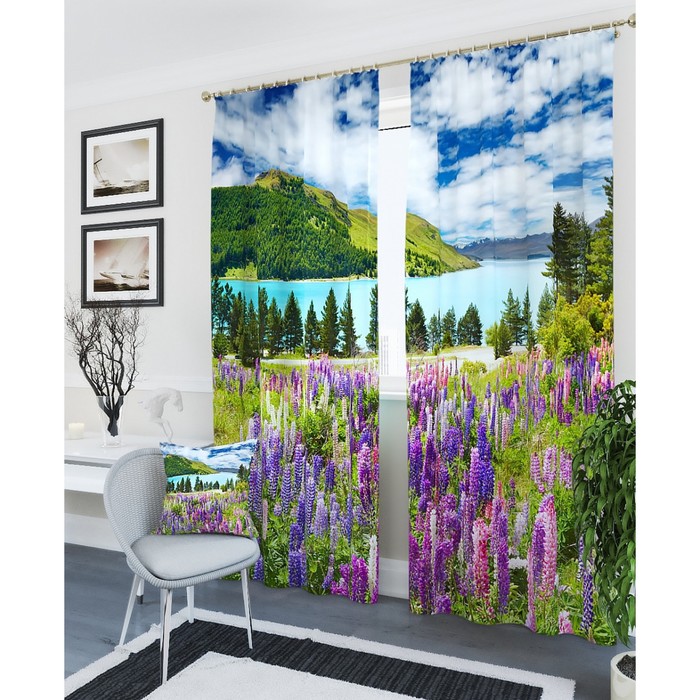 Фотошторы "Люпиновое поле", размер 150х260 см - 2 шт, блэкаут