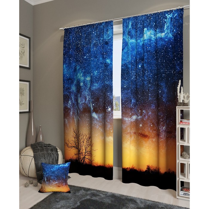 Фотошторы "Созвездие", размер 150х260 см - 2 шт, блэкаут