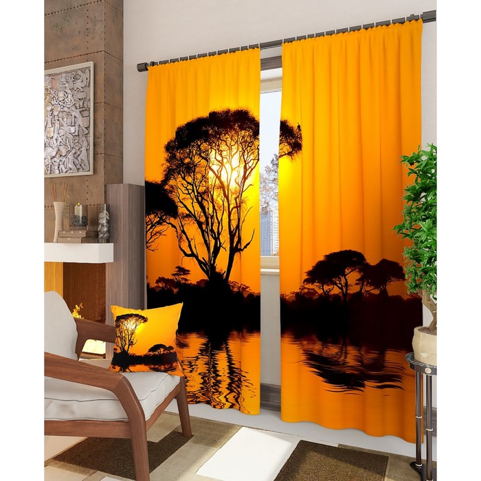 Фотошторы "Закат в саванне", размер 150х260 см - 2 шт, блэкаут