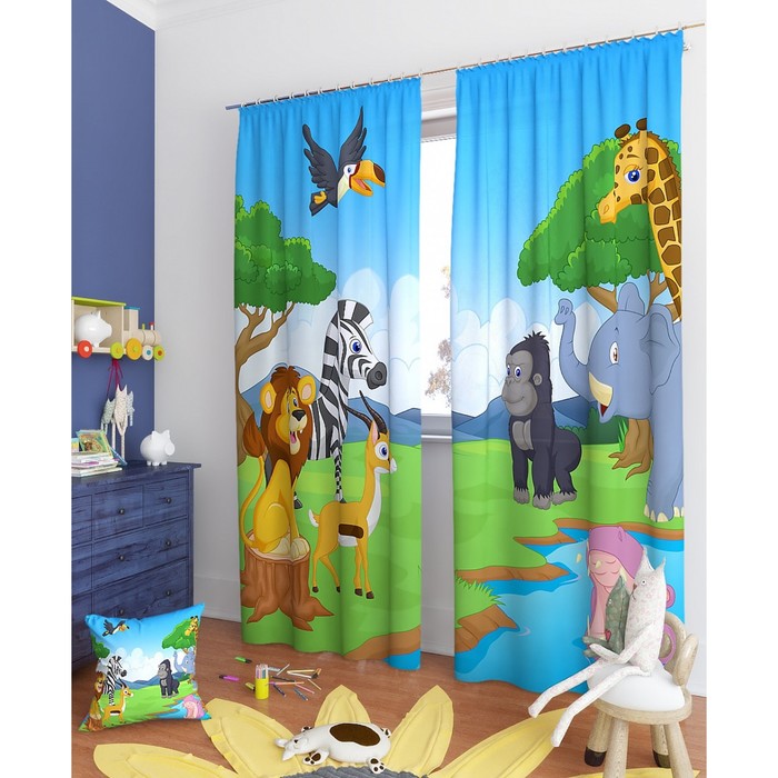 Фотошторы "Зоопарк", размер 150х260 см - 2 шт, блэкаут