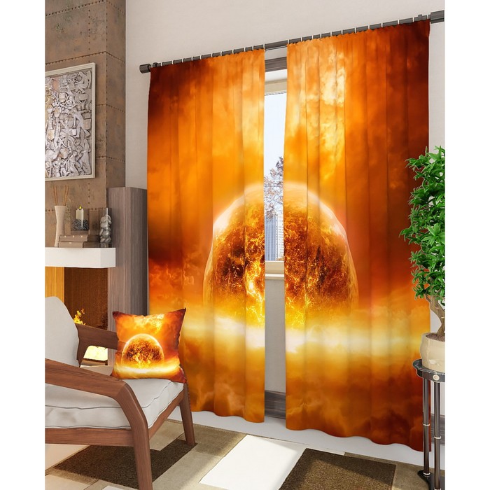 Фотошторы "Горящая планета", размер 150х260 см - 2 шт, блэкаут