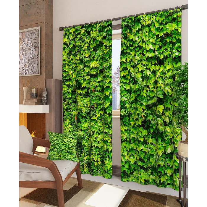 Фотошторы "Зелёная стена", размер 150х260 см - 2 шт, блэкаут