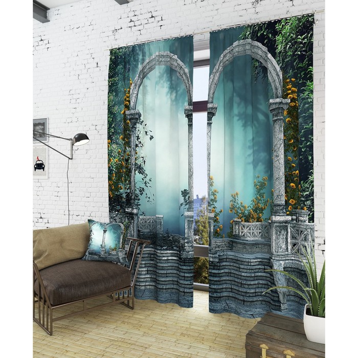 Фотошторы "Винтажный сад", размер 150х260 см - 2 шт, блэкаут