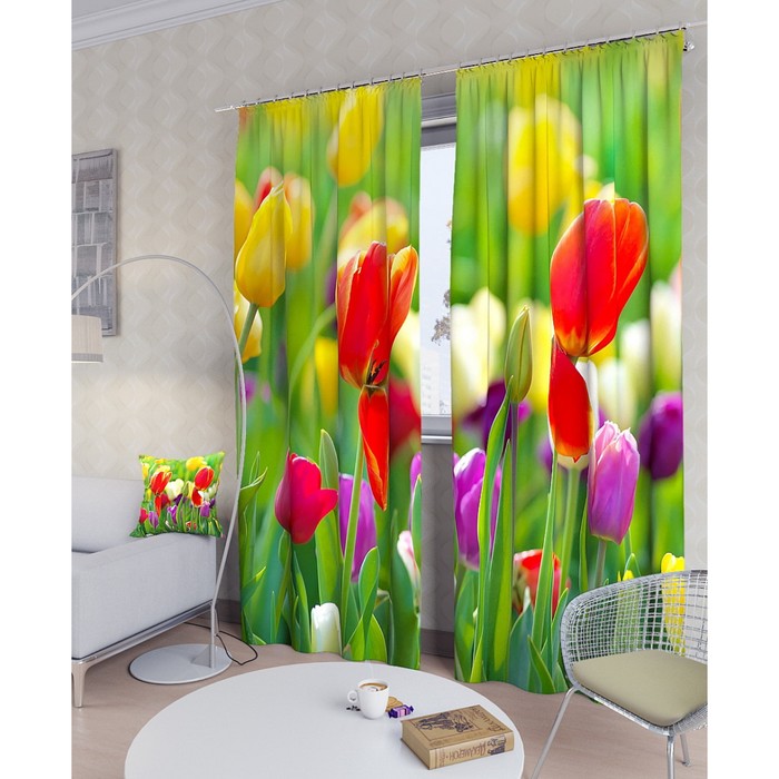 Фотошторы "Летние цветы", размер 150х260 см - 2 шт, блэкаут