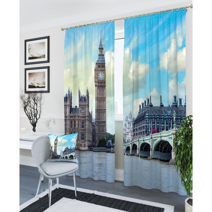 Фотошторы "Исторический центр", размер 150х260 см - 2 шт, блэкаут