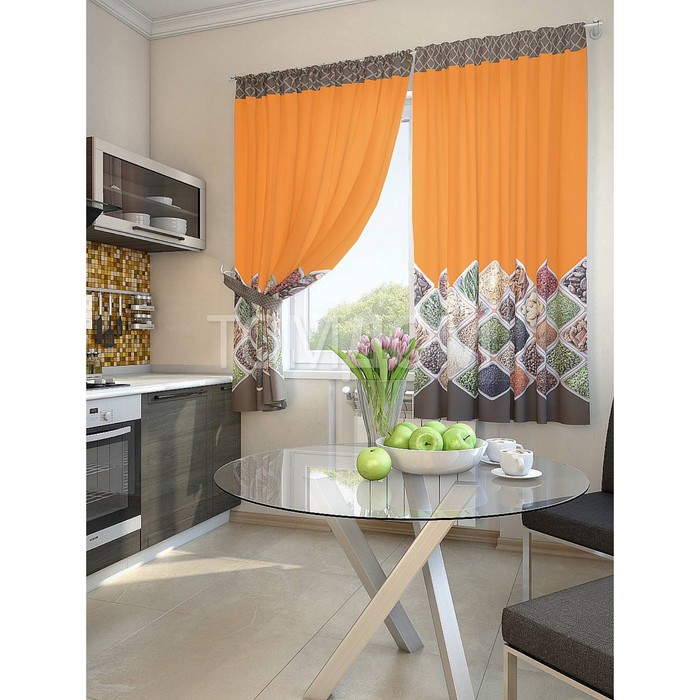 Комплект штор для кухни "Шинск", размер 150х180 см - 2 шт и 2 подхвата
