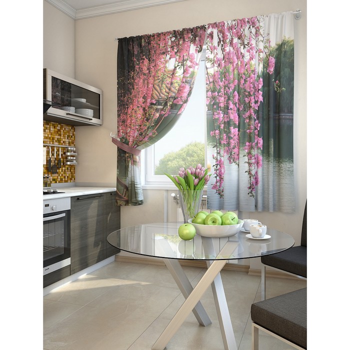 Комплект штор для кухни "Лайни", размер 150х180 см - 2 шт и 2 подхвата