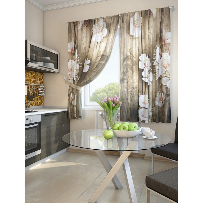 Комплект штор для кухни "Инли", размер 150х180 см - 2 шт и 2 подхвата