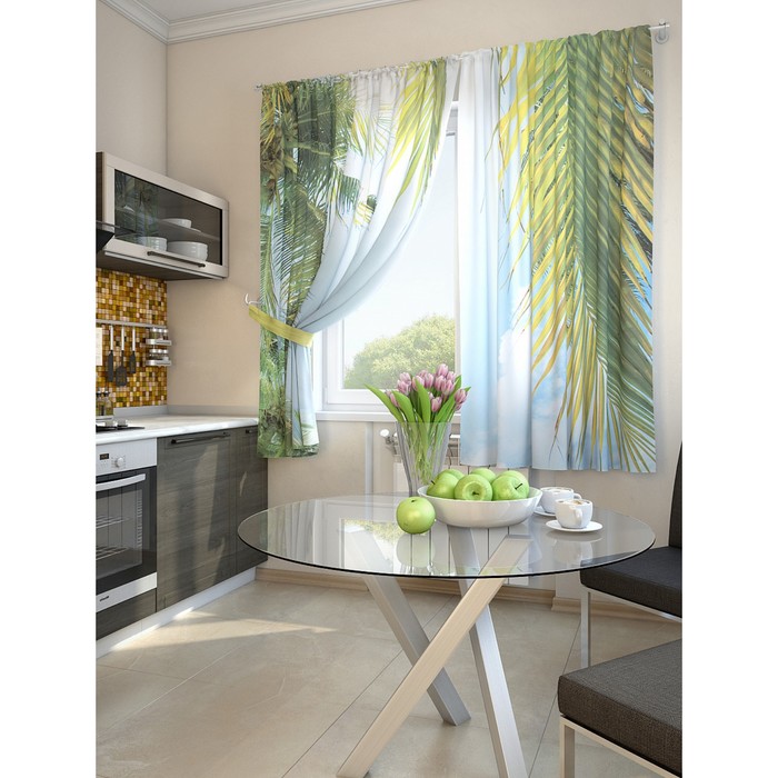 Комплект штор для кухни "Ланаш", размер 150х180 см - 2 шт и 2 подхвата