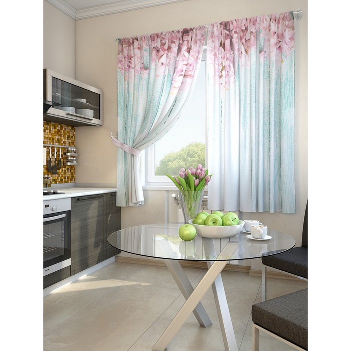 Комплект штор для кухни "Жалин", размер 150х180 см - 2 шт и 2 подхвата