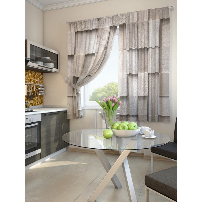 Комплект штор для кухни "Ильсто", размер 150х180 см - 2 шт и 2 подхвата