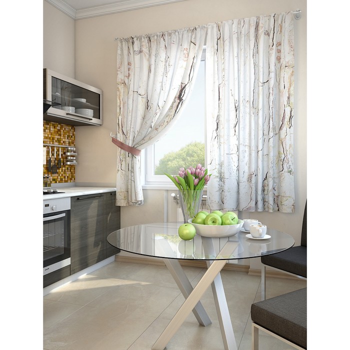 Комплект штор для кухни "Дальжи", размер 150х180 см - 2 шт и 2 подхвата