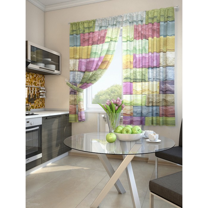 Комплект штор для кухни "Лирей", размер 150х180 см - 2 шт и 2 подхвата