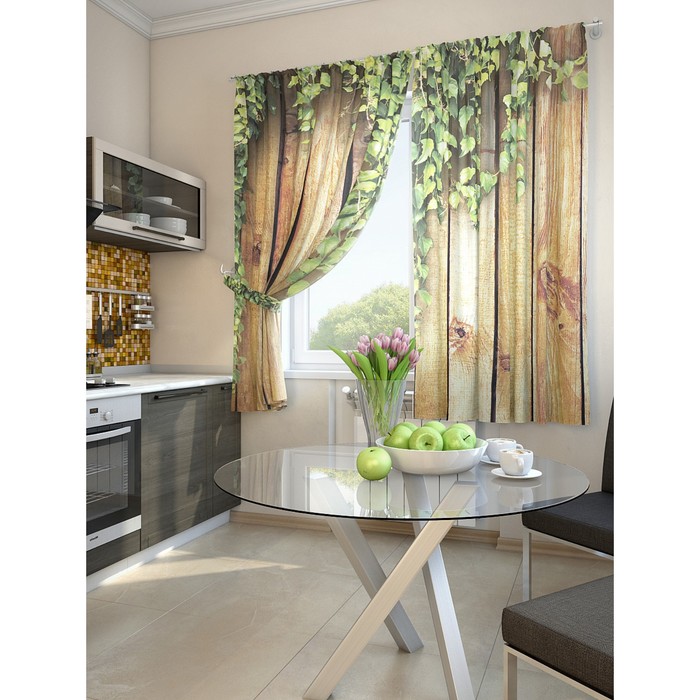 Комплект штор для кухни "Кенд", размер 150х180 см - 2 шт и 2 подхвата
