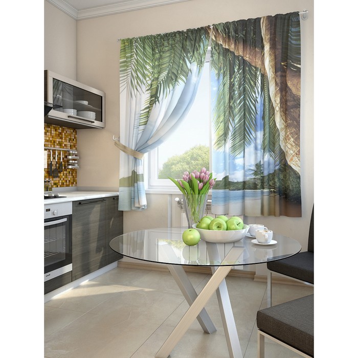 Комплект штор для кухни "Лерк", размер 150х180 см - 2 шт и 2 подхвата