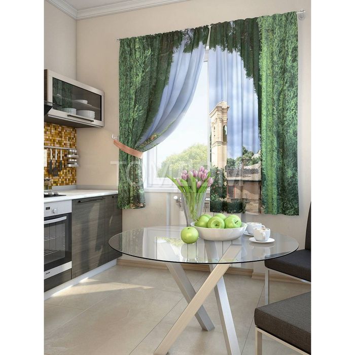 Комплект штор для кухни "Телмер", размер 150х180 см - 2 шт и 2 подхвата
