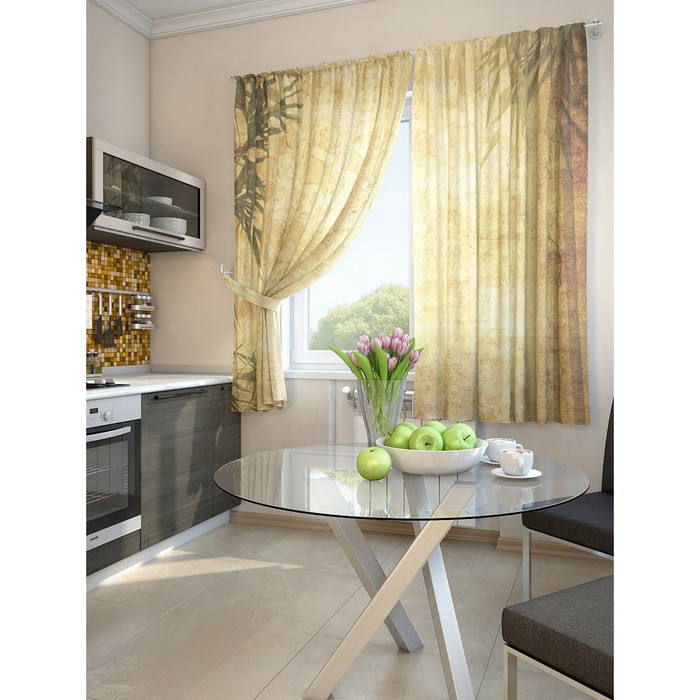 Комплект штор для кухни "Меск", размер 150х180 см - 2 шт и 2 подхвата