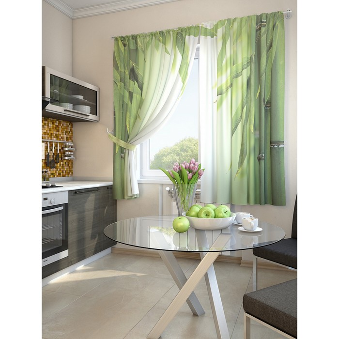 Комплект штор для кухни "Лозер", размер 150х180 см - 2 шт и 2 подхвата