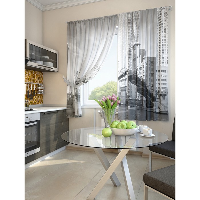 Комплект штор для кухни "Валд", размер 150х180 см - 2 шт и 2 подхвата