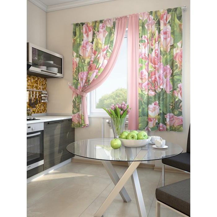 Комплект штор для кухни "Шип", размер 150х180 см - 2 шт и 2 подхвата