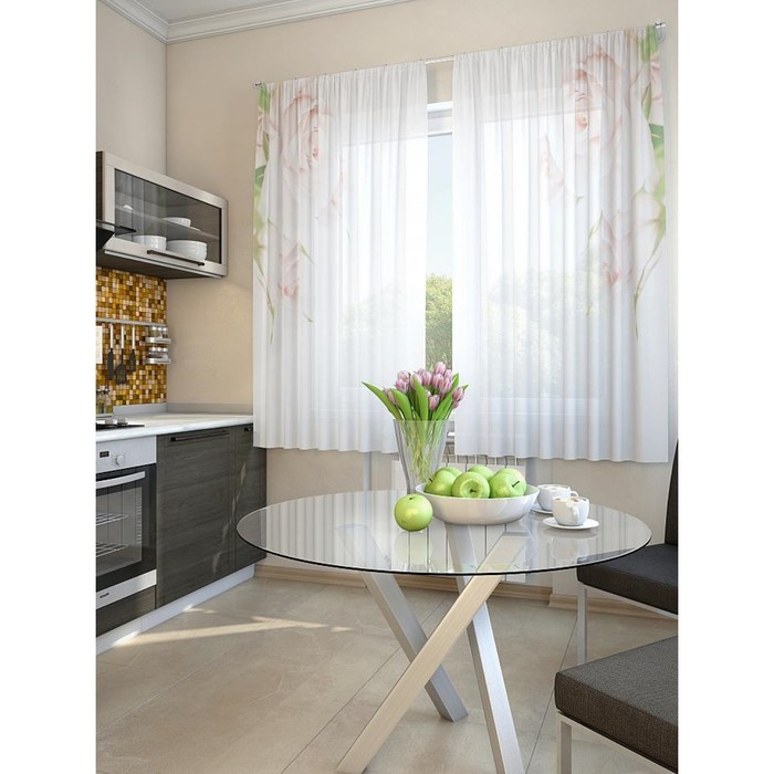 Тюль для кухни «Ренго», размер 150 х 180 см. — 2 шторы и 2 подхвата