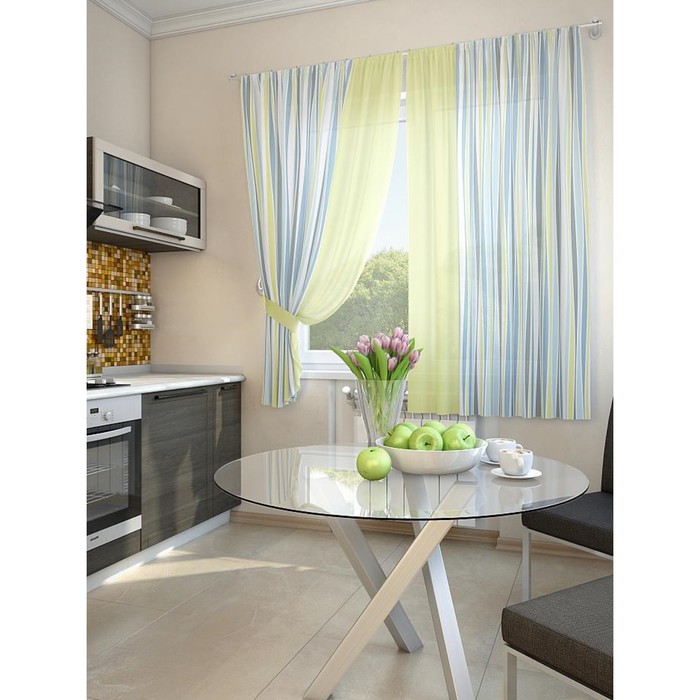 Тюль для кухни «Лекин», размер 150 х 180 см. — 2 шторы и 2 подхвата