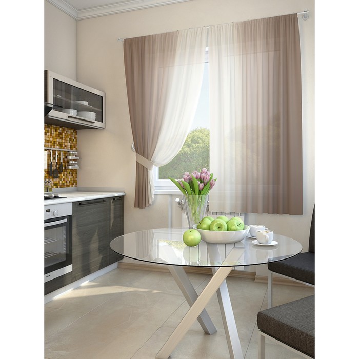 Тюль для кухни «Хроа», размер 150 х 180 см. — 2 шторы и 2 подхвата
