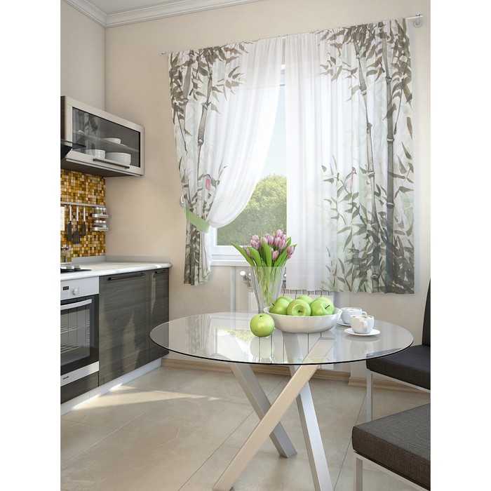 Тюль для кухни «Натия», размер 150 х 180 см. — 2 шторы и 2 подхвата