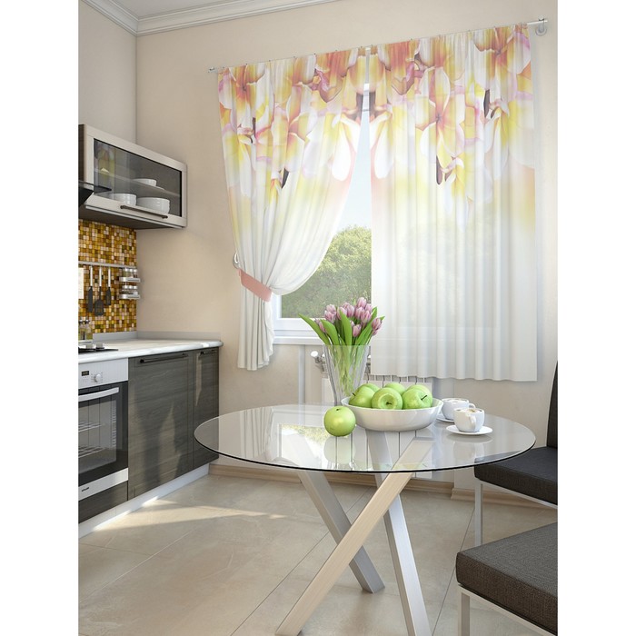 Тюль для кухни «Фонтен», размер 150 х 180 см. — 2 шторы и 2 подхвата