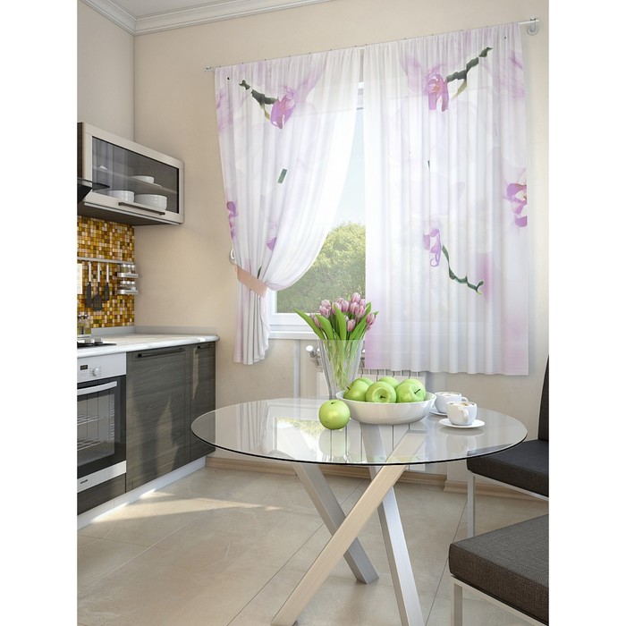 Тюль для кухни «Ретая», размер 150 х 180 см. — 2 шторы и 2 подхвата