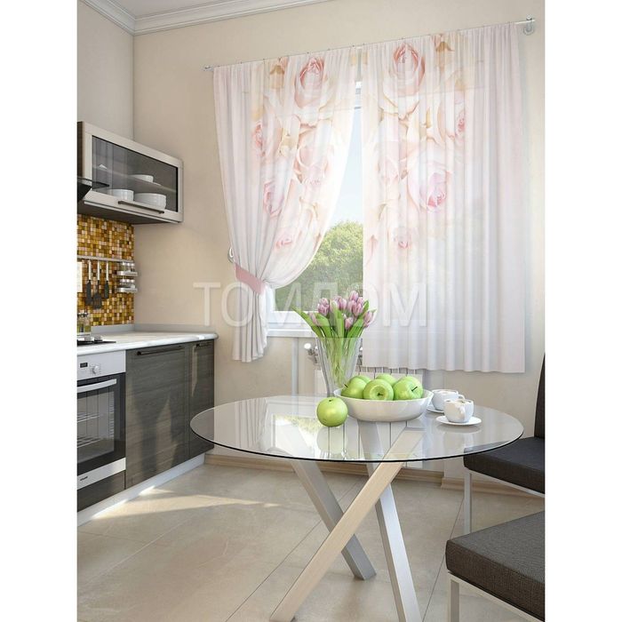 Тюль для кухни «Тиаре», размер 150 х 180 см. — 2 шторы и 2 подхвата