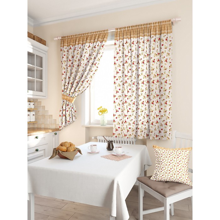 Тюль для кухни «Баунт», цвет бежевый, размер 150 х 180 см.— 2 шторы и 2 подхвата